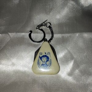 Vintage Will Rogers White and Blue Bottle Opener/Knife Keychain